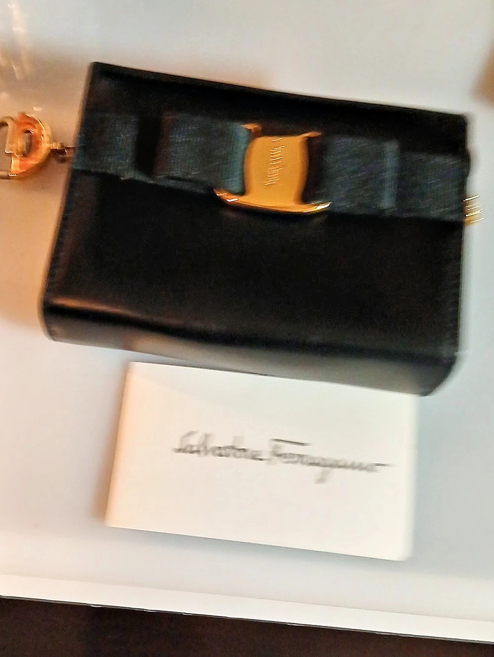 Salvatore Ferragamo Vara Bow Compact Wallet Black Clutch